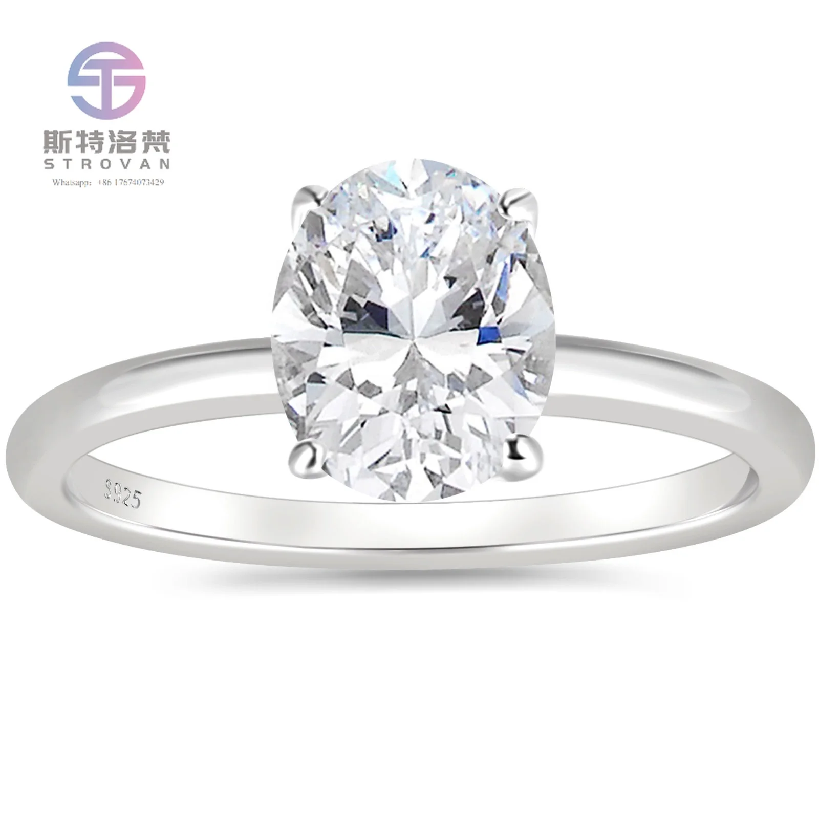 

OAHLAN 925 Sterling Silver Rings 3ct Oval Cut Zirconia Diamond Solitaire Ring for Women Engagement Gift Wedding Band