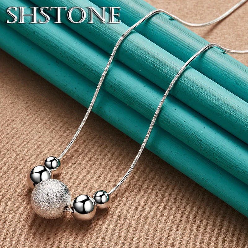 

SHSTONE 925 Sterling Silver Necklace Frosted Smooth Beads Chain Necklaces For Women Wedding Birthday Party Fashion Fine Jewelry