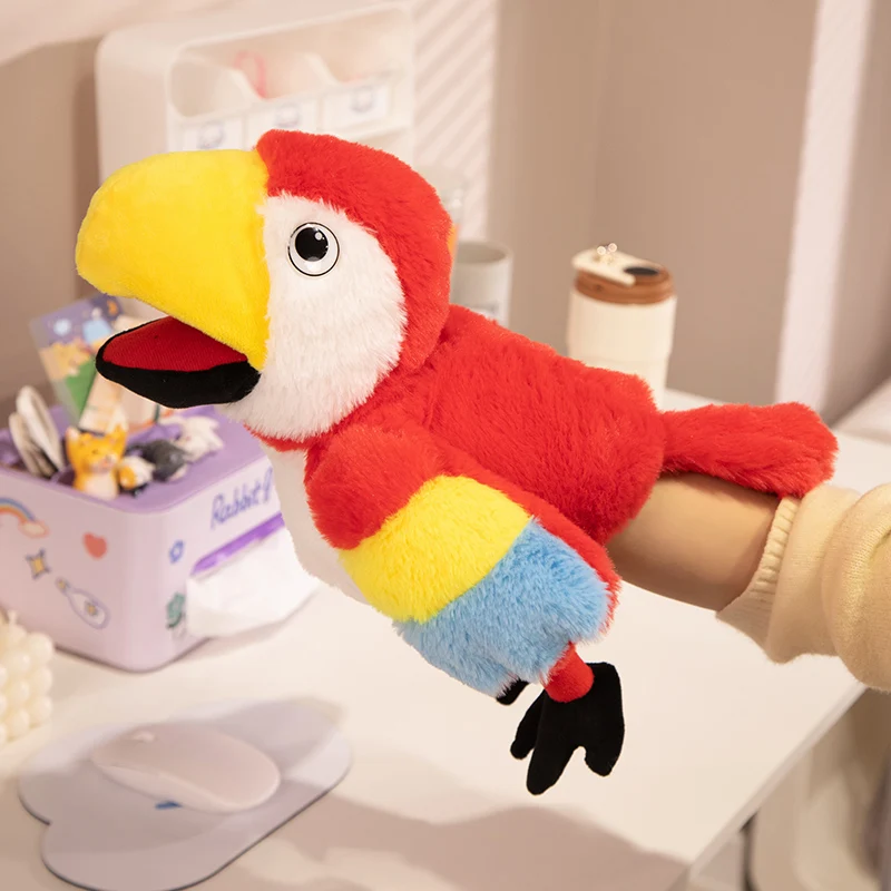 Tier Hand Finger Puppe Plüsch Puppe pädagogische Babys pielzeug Vögel Simulator weichen Papagei Pfau Eule Stofftiere Geschenke für Mädchen