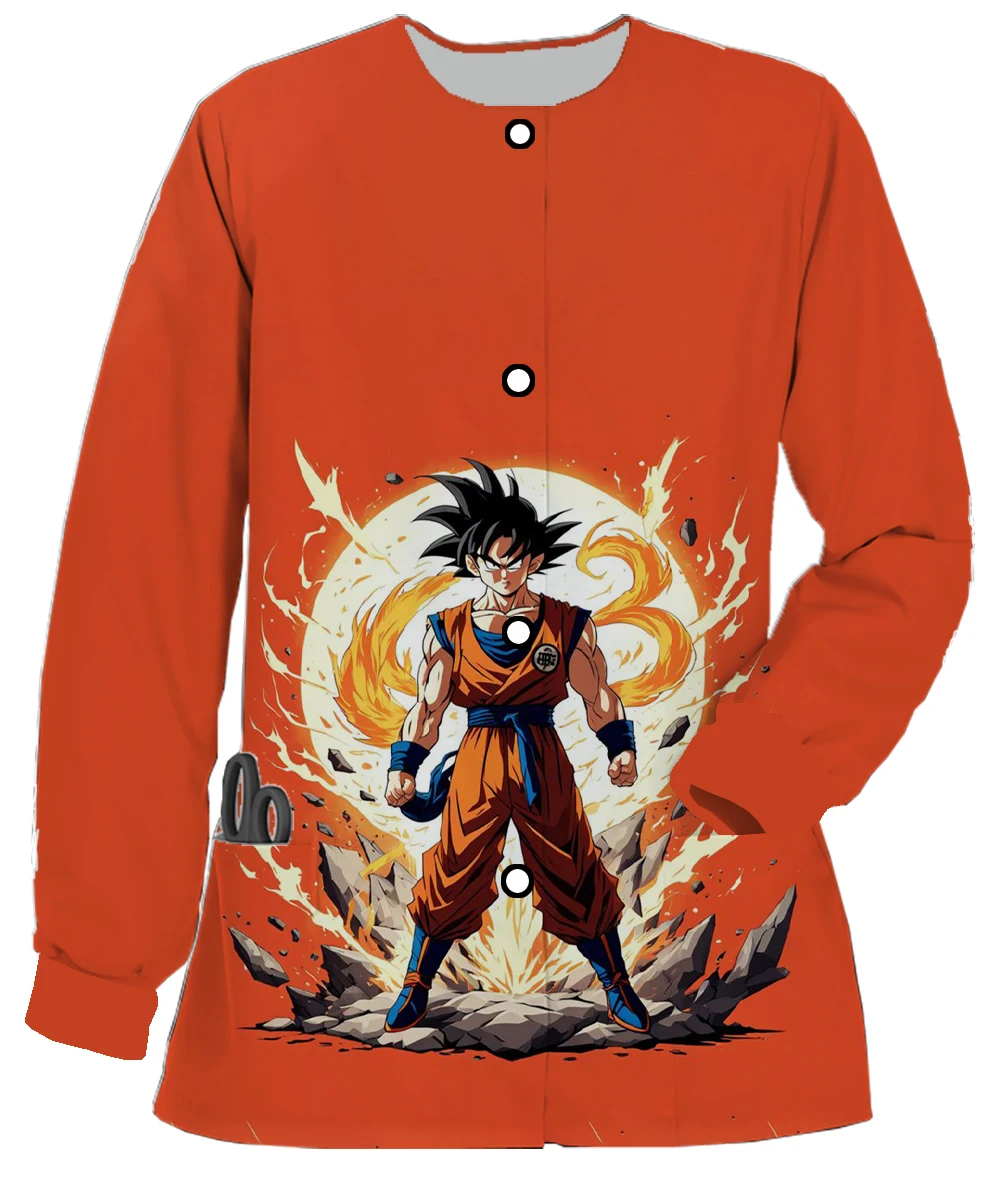 เสื้อแจ็คเก็ตสตรี Anime Dragon Ball พิมพ์ Pet Shop ทันตกรรมเสื้อผ้าทํางานเด็กกลางพยาบาลเสื้อผ้ากระเป๋าเสื้อสเวตเตอร์ถัก