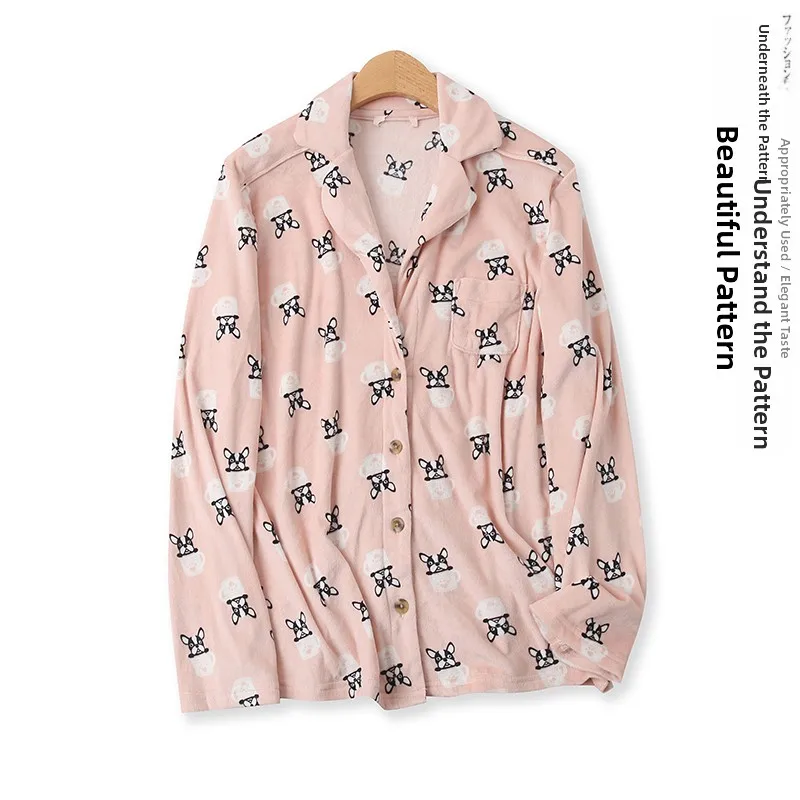 Velvet Sleepwear Long Sleeve Cartoon Print Home Clothes Single Button Women's Fashionable Autumn New Style Couple's Pyjamas