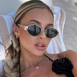 Trendy Oval Sunglasses for Women 2024 Luxury Brand Designer Metal Frame Sun Glasses Ladies Classic Vintage Round Shades Unisex