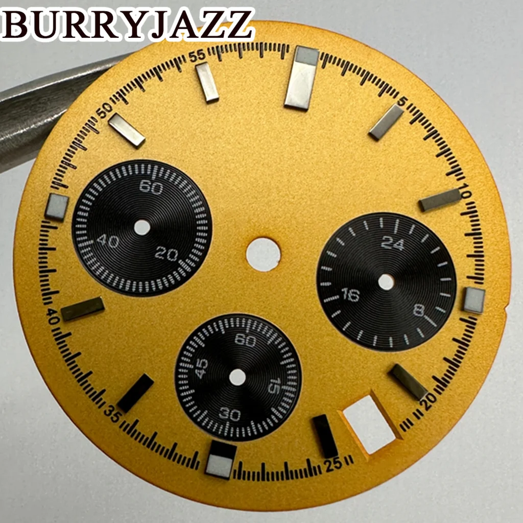 BURRYJAZZ 30mm No Logo VK63 Watch Dials Yellow Dial Green Luminous