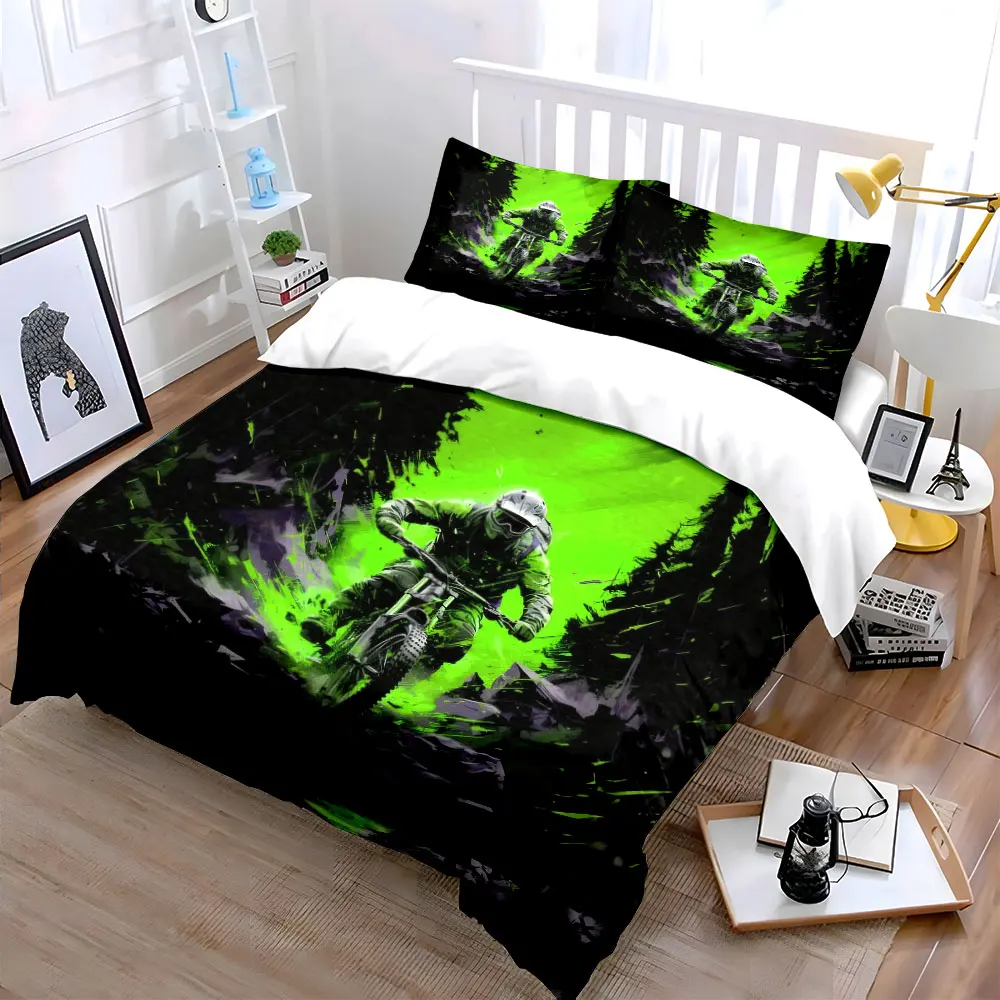 Cycling Adventure Three-Piece Set Soft Skin-Friendly Bedding Set Includes 1 Duvet Cover And 2 Pillowcase, Gift