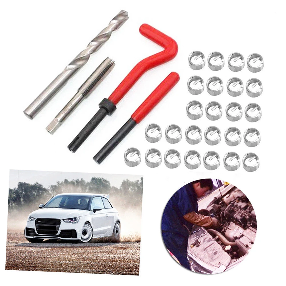 Kit de Reparación de Roscas Métricas de 30 Piezas, M5 M6 M8 M10 M12, Herramienta Helicoil para Autos, Acero Inoxidable 304, Bolsa de Herramientas para Reparación Automotriz