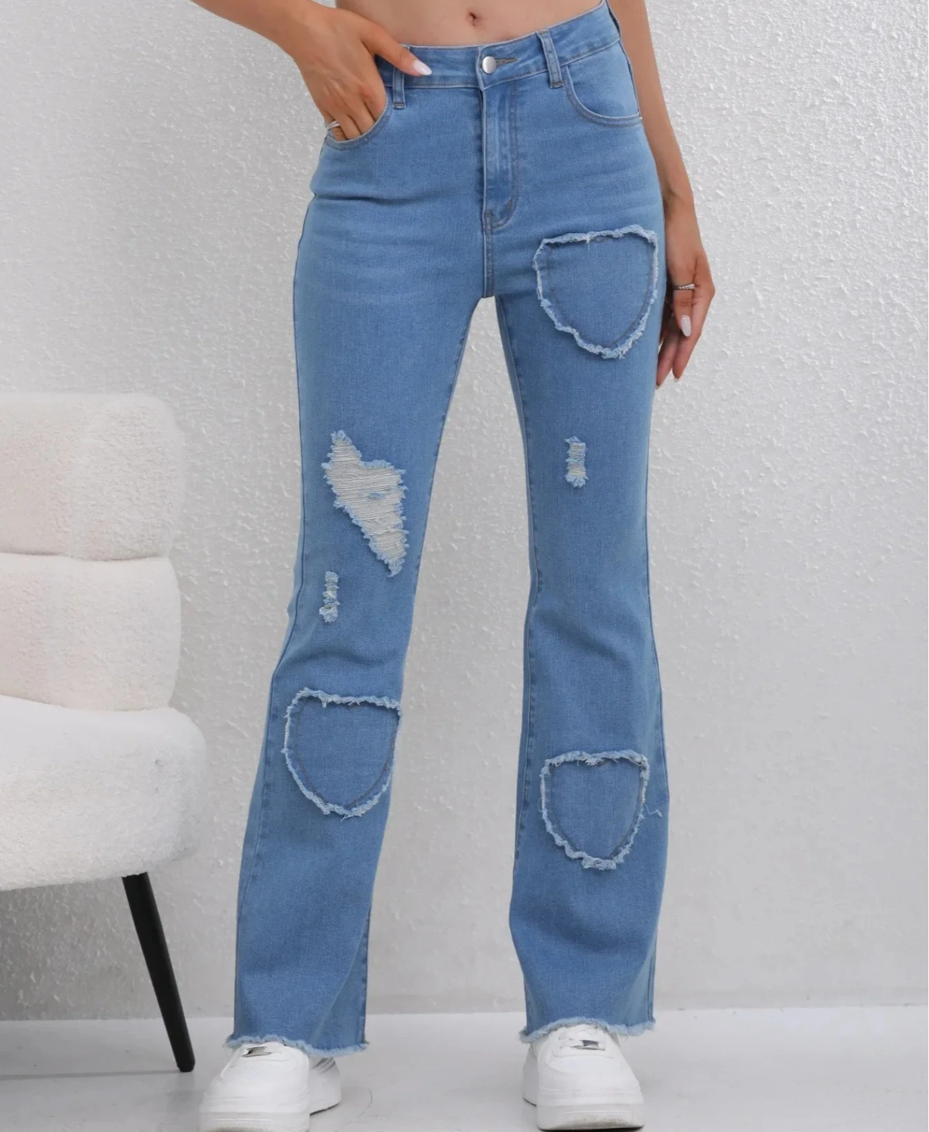 

Джинсовые расклешенные брюки, женские джинсы с дырками, ботинки для мамы, потертые, уличная одежда 2025 года, эластичные винтажные длинные брюки с высокой талией