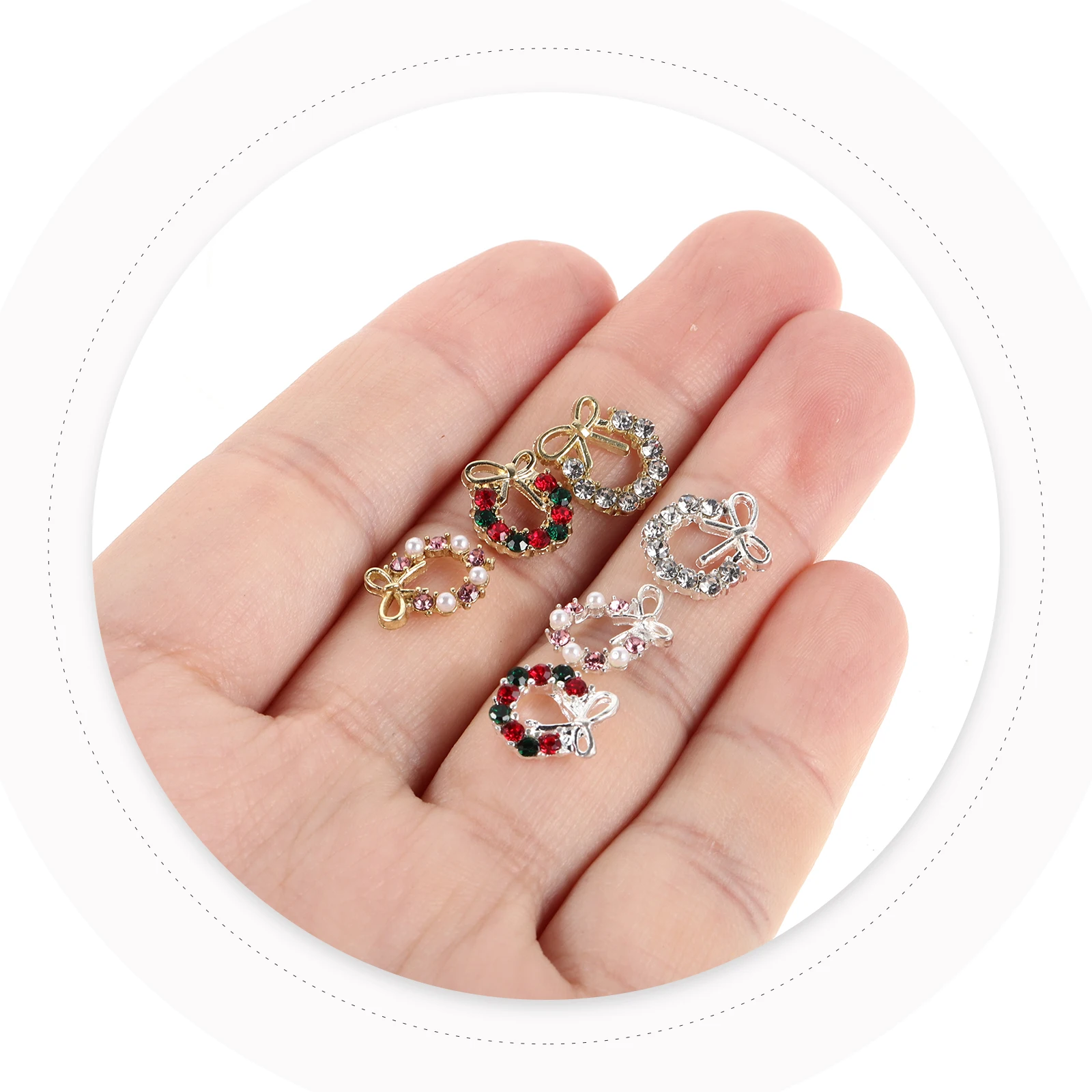 

30pcs Nail Charms Decorative Metal Wreath Rhinestones Bows For Christmas Holiday Manicure Art Garland Accessories Xmas Nails