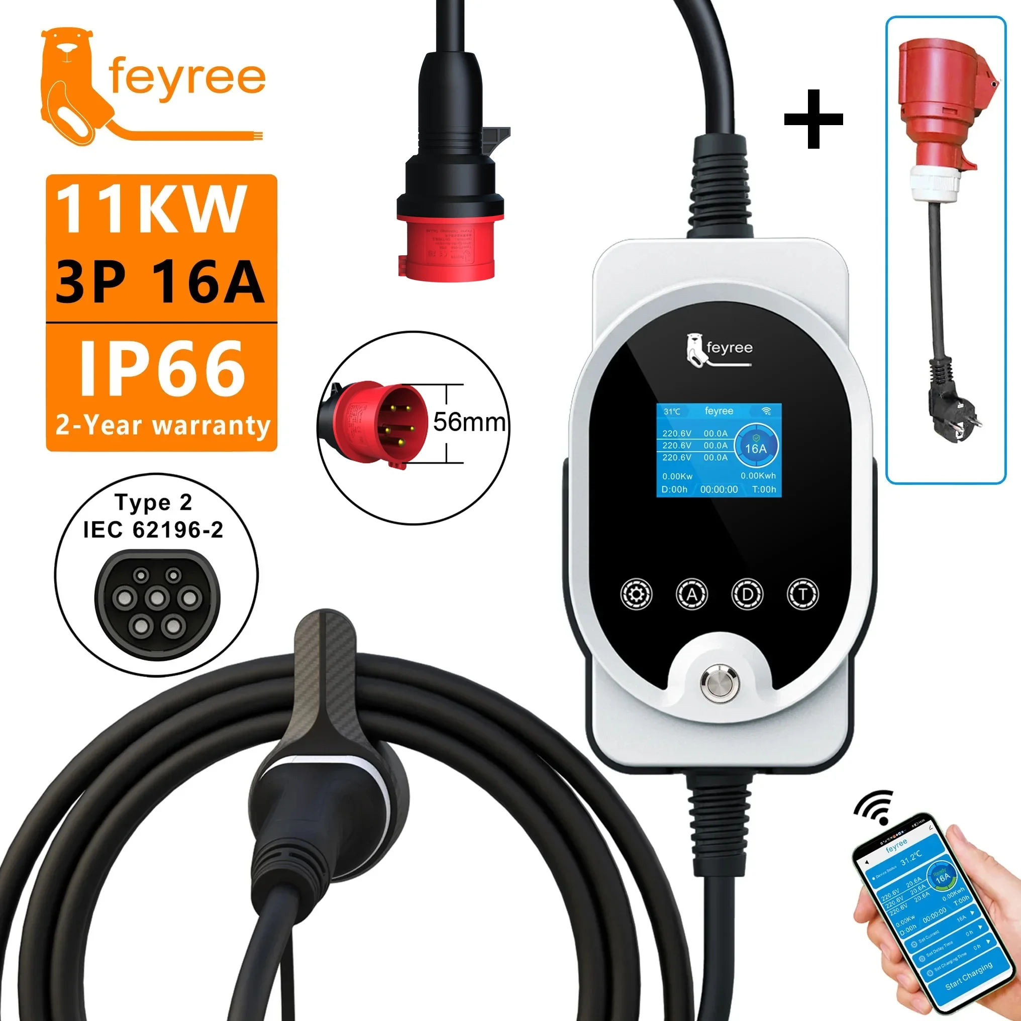 Feyree Typ2 11KW EVSE Wallbox EV Tragbares Ladegerät 16A 3Phase Wi-Fi Smart APP Control Ladestation für Elektroauto-Ladegerät – Detail 21