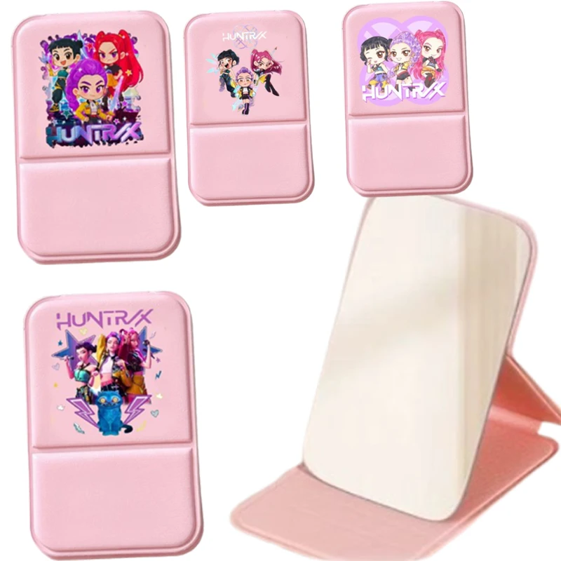 

KPop Demon Hunters мини настольное зеркало для макияжа аниме женское портативное ручное зеркало для макияжа из искусственной кожи милое компактное карманное зеркало