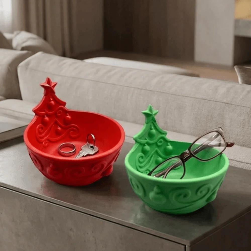 3D Printed Christmas Tree Storage Box Plastic Large Capacity Christmas Candy Bowl Decorative Entrance Key Tray Festival