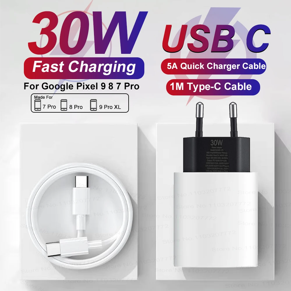 For Google 30W PD Charger For Google Pixel 9 8 7 6 10 Pro XL 6A 7A Quick Charge USB C  Type C Fast Charging Cable Phone Adapter