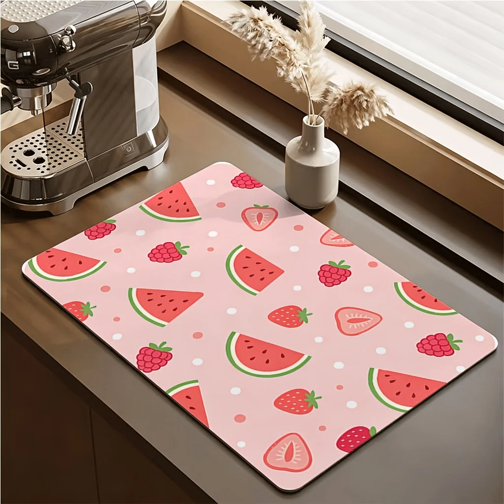 Vintage Candy Cane Striped Dish Drying Mat Ultra Absorbent Kitchen Counter Mat Nonslip Holiday Coffee Bar Machine Drain Pad