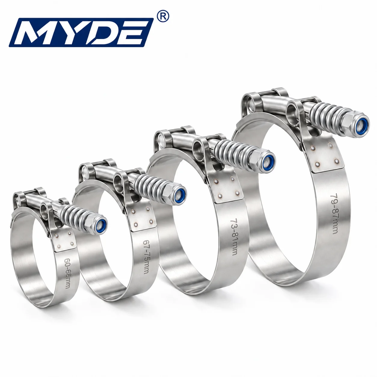 1/5/10pcs Spring Loaded T-Bolt Hose Clamps 36-110mm Stainless Steel for Automotive Intake Irrigation Water Pump Hoses