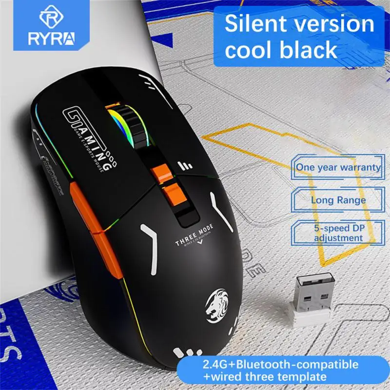 RYRA Gaming Mouse Rechargeable 2.4G Wireless Bluetooth Mouse Mute Ergonomic Mouse For Computer Laptop RGB Backlit Mice For Gamer