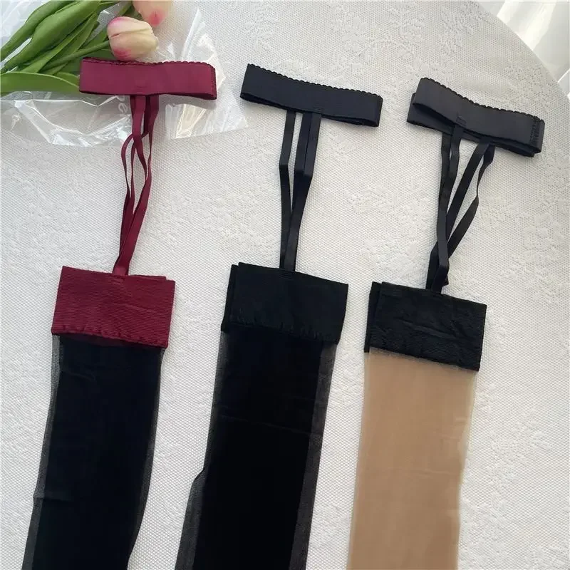 Sexy Stockings Woman Summer Thin Thigh High Solid Color Nightclub Sexy Stockings Long Transparent Black Suspender Socks Lingerie