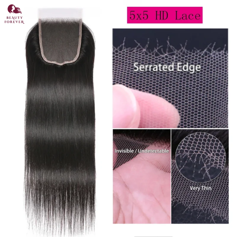 Beauty Blijvend 4X4 Vetersluiting Diepe Afscheid 5X5 Hd Vetersluiting Straight Braziliaanse Haar Pre-geplukt Huid Melt Vetersluiting