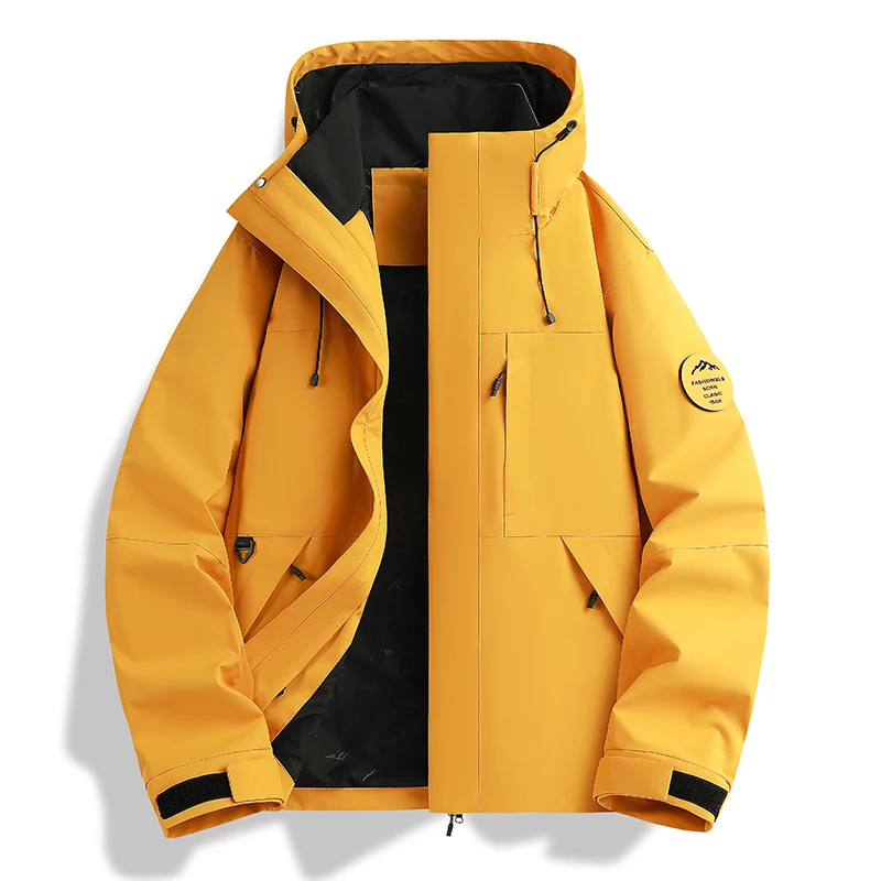 Men Mountain Patch Hooded Windbreaker Windproof Water Resistant Outdoor Hiking Coat