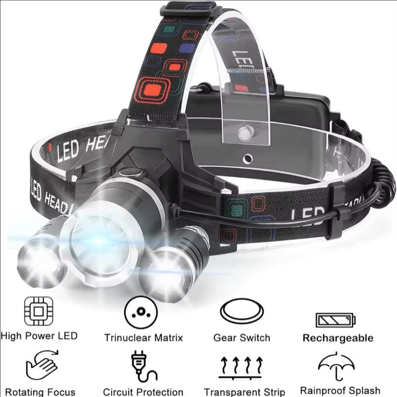 Super Bright Led Headlamp Use 18650 Battery Rechargeable Fishing Headlight Outdoor Hunting Camping Waterproof Head Light