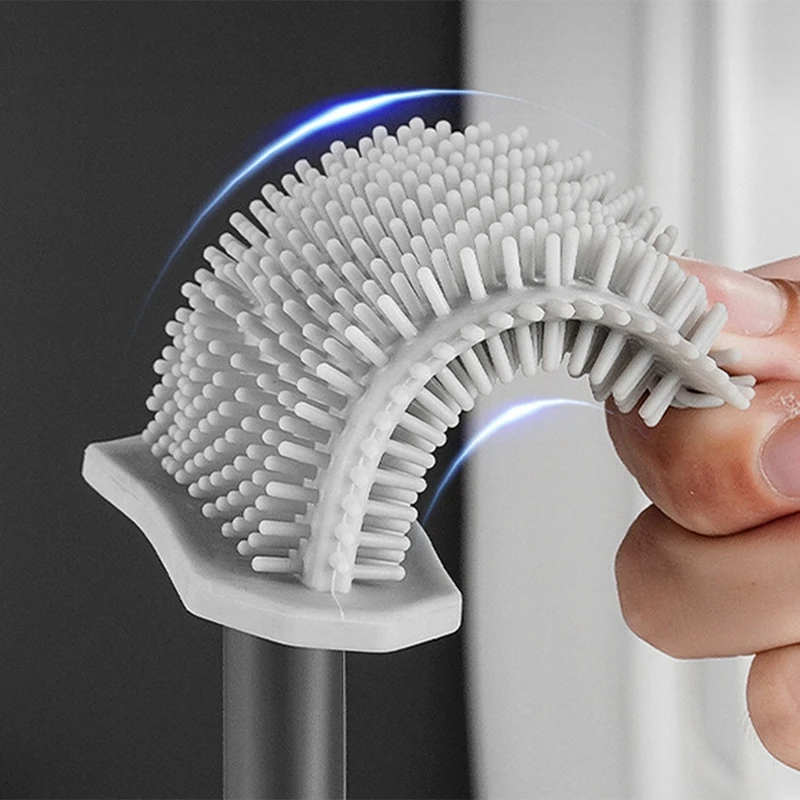 Premium Silicone Toilet Brush - Grey - Toilet Brush Holder With Wall Mounting & Turbo Drying