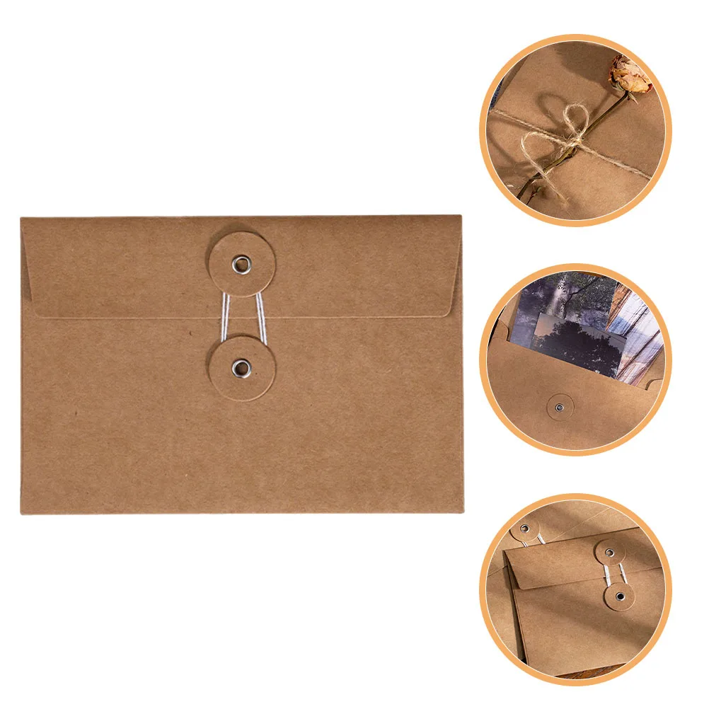 

20 шт., конверты из крафт-бумаги, винтажный стиль, застежка на веревке для хранения документов, офисный органайзер, конверт для файлов для приглашений, большой