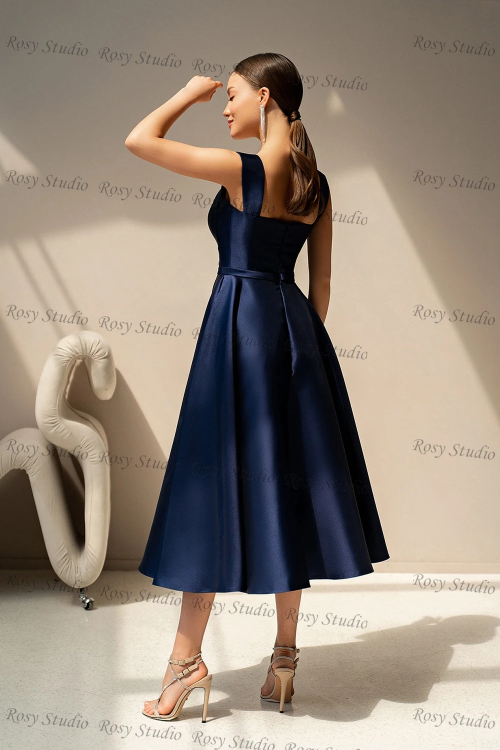 Simple Emerald Green Short Cocktail Dresses A-line Satin Wedding Party Gown Tea Length Navy Homecoming Wear Vestido de Festa