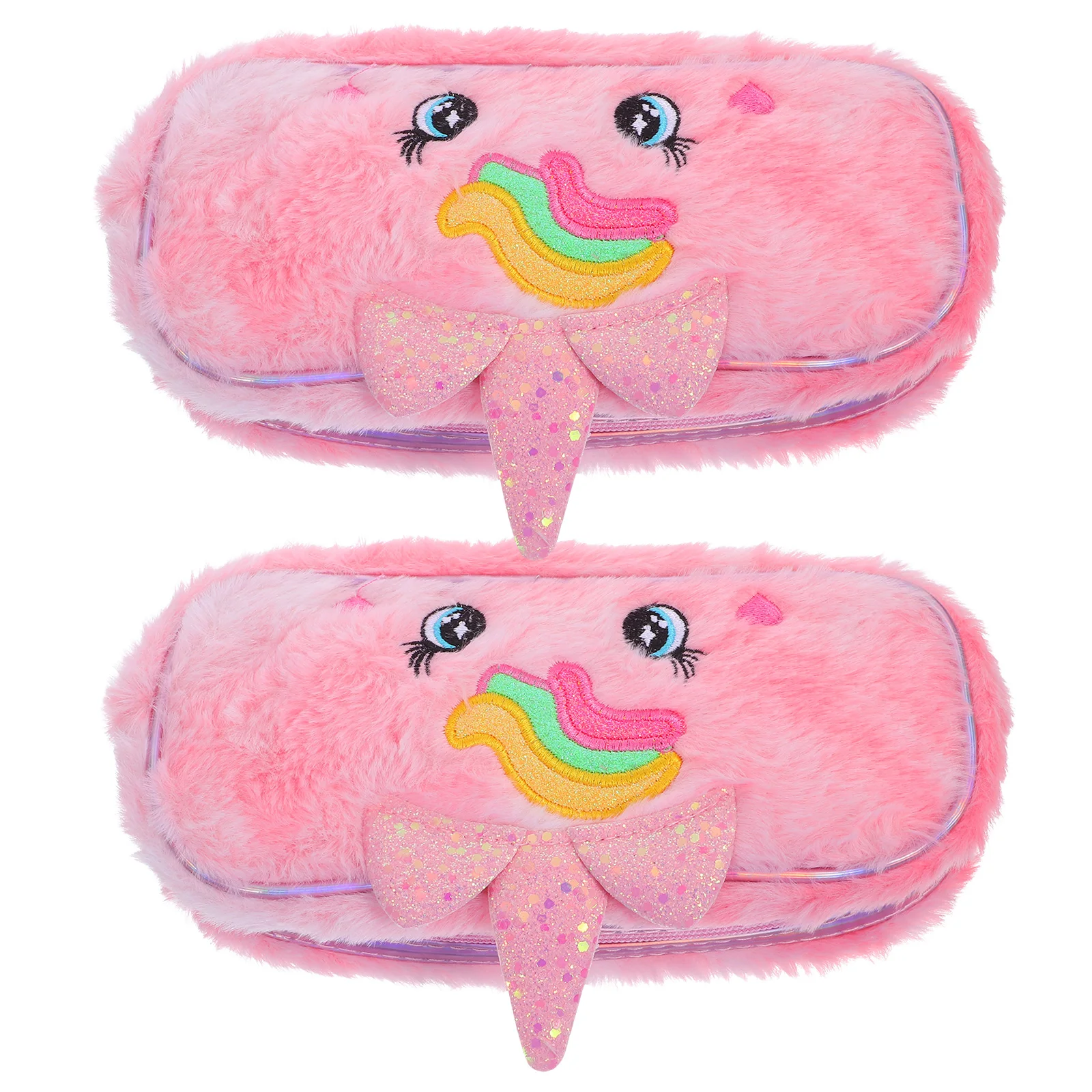 

2pcs Pencil Bag Kawaii Stationery Pouch Girls School Supplies Organizer Fuzzy Pink Zipper Pencil Case for Kids Students