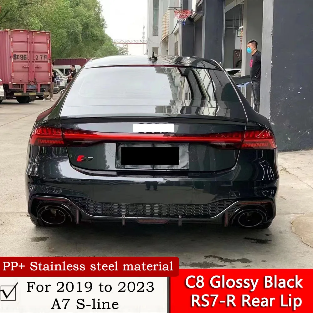 

C8 Glossy Black RS7-R Rear Lip For 2019 to 2023 A7 S-line Modification With LED Navigation Light Rear Diffuser Tailpipe