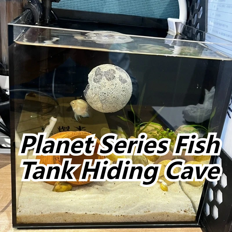 Refugio de cueva oculta para pecera serie Planet para reptiles de camarones y peces pequeños, decoraciones de adorno para acuario con ventosas