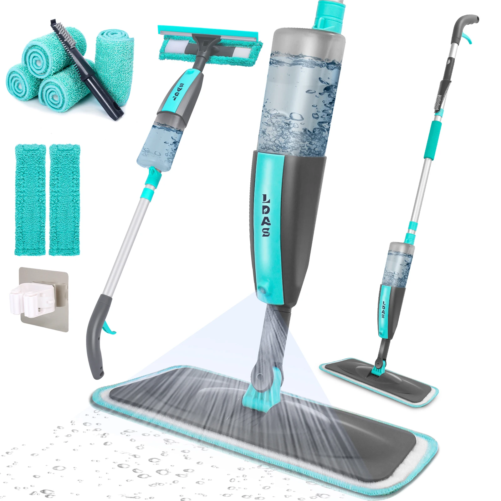 DARIS Spray Mop for Floor and Window Cleaning, 500ml Bottle, 2+2 Microfiber Mop Pads, Scraper, Mop Clip, Wet and Dry Use