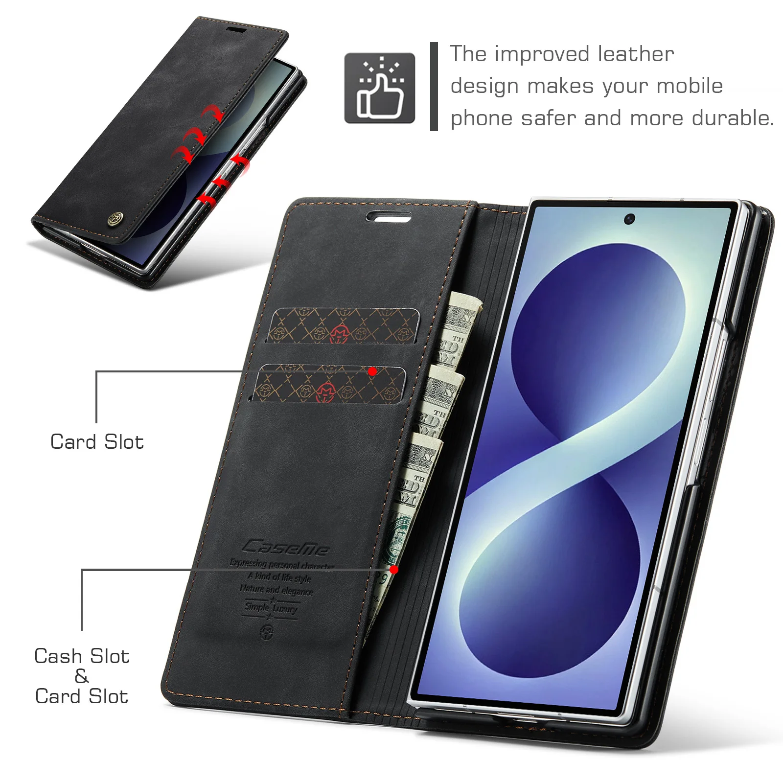 Shockproof Leather Card Holder Slots Wallet Case For Samsung Galaxy Z Fold 8 Ultra, Flip Kickstand Protection Phone Cover Funda