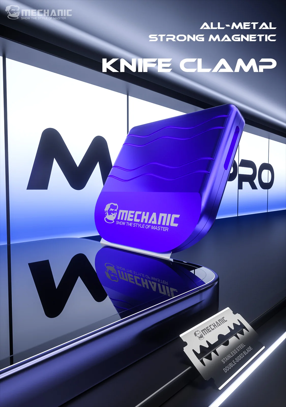 MECHANIC Mag Pro All Metal Magnetic Knife Holder with Extra Blades for Glass Film Leather Cutting Strong Grip Repair Tools