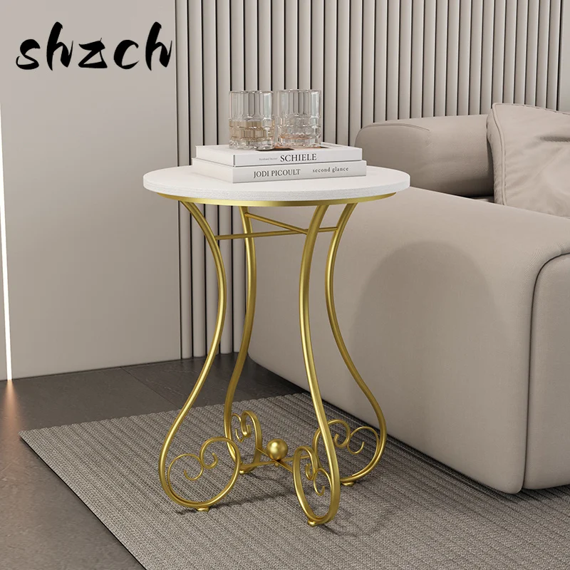 Mesa auxiliar minimalista de hierro, mesa de centro redonda pequeña, para balcón, dormitorio, mesa auxiliar estética moderna estilo Ins, esc