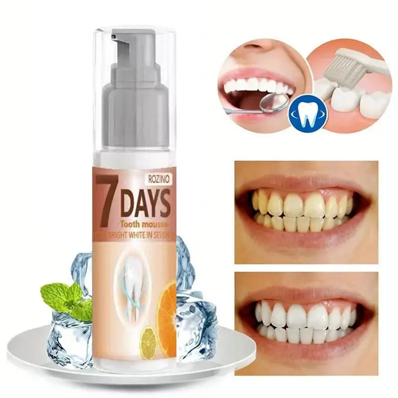 Pasta de dientes de espuma refrescante, limpiador de dientes de plantas naturales, eliminación eficiente de manchas, abrillantador de dientes naranja, cuidado bucal para eliminar, 30ml