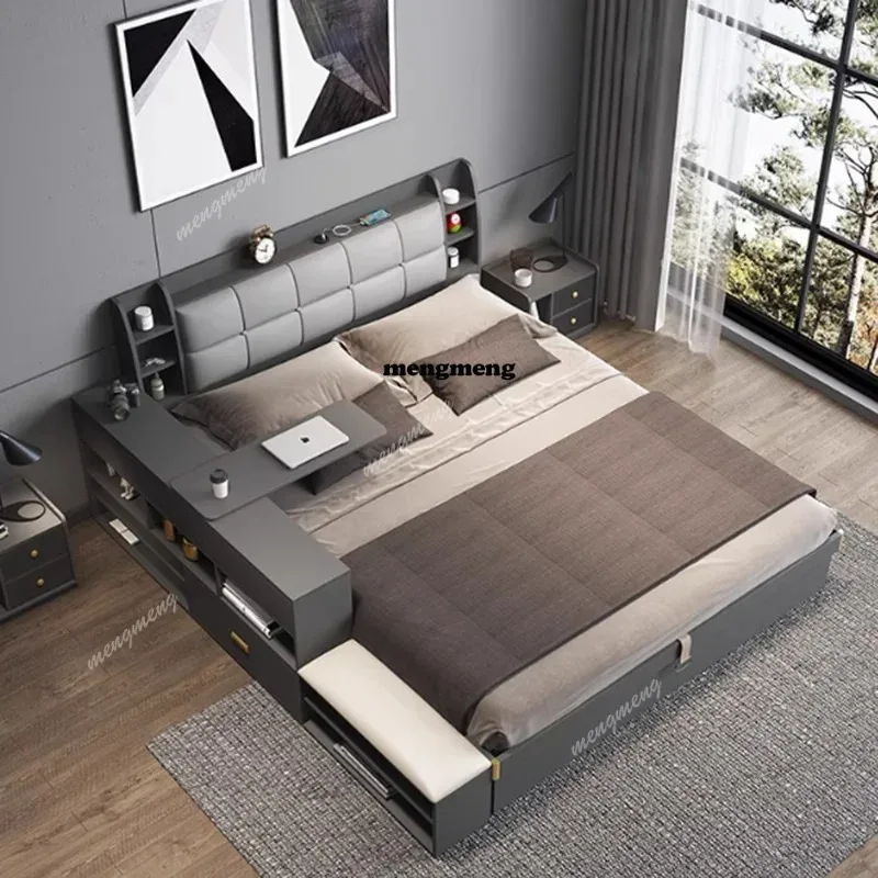 

Роскошная современная кровать-татами с эстетичным дизайном, местом для хранения, многофункциональная, с двумя прикроватными тумбочками, для спальни (Camas De Casal)