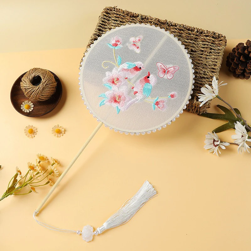 Chinese Style Embroidery Fan Decoration Fans with Ancient Style Long Handle Tassel Chinese Clothing Cheongsam Dance Hand Fan - Image 3