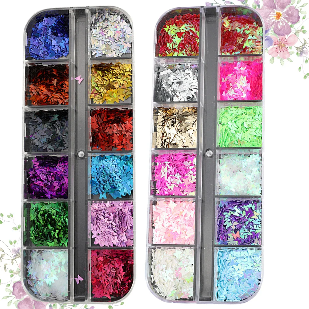 

12 Colors Butterfly Glitter Sequins Sealed Box for Nail Art Manicure Glitter 3D Stickers Makeup Eye Shadow Scrapbook Decoration