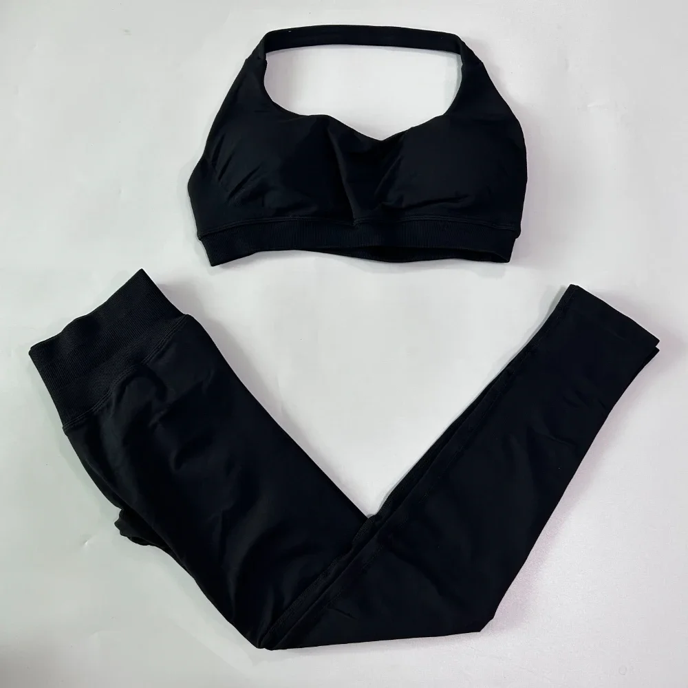 2-teiliges Leggings-Set, nahtloses Yoga-Set für Damen, Neckholder-Sport-BH, Workout-Scrunch-Leggings, Fitness-Sets, Sportbekleidung – Detail 17