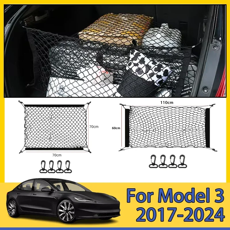 

Car Trunk Net For Tesla Model 3 2017-2024 2018 2019 2020 2021 Boot Luggage Mesh Nylon Bag Storage Rear Back Cargo Accessories