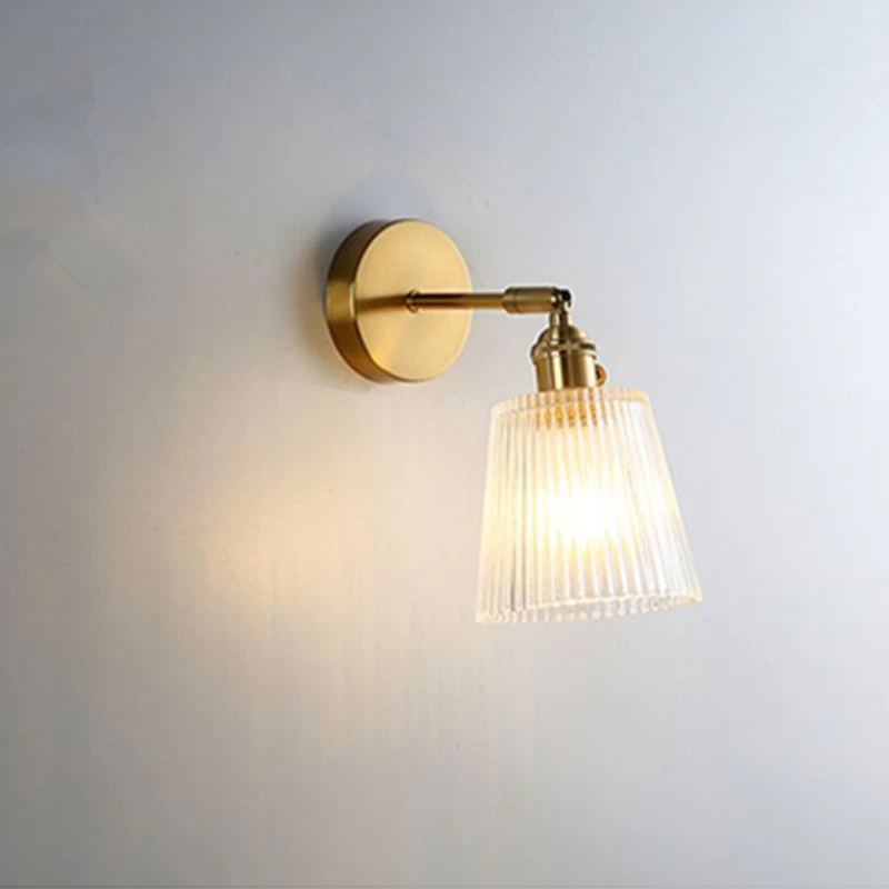 Retro Brass Wall Lamp Modern Nordic Small Glass Shade Bedside Lamp Simple Bathroom Mirror Front Light Copper With Switch Sconce
