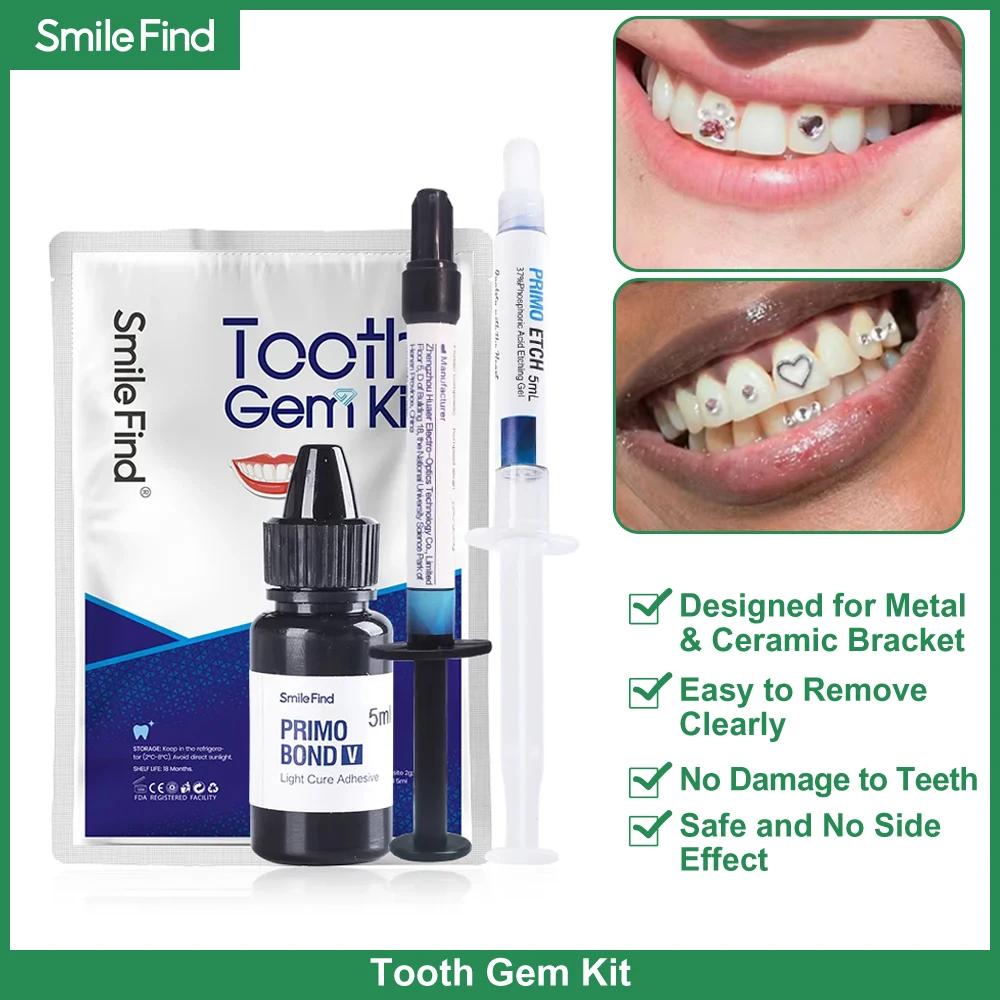 

Tooth Jewelry Kit Home Tooth Gem Set Etching Gel Orthodontic Adhesive UV Curing Light Crystals Jewelry Kit Orthodontic Material