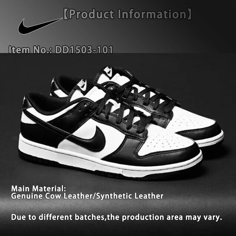 

Nike Dunk Low Panda Black White Unisex Sneakers, Classic Retro Low Top Casual Skate Shoes DD1503-101