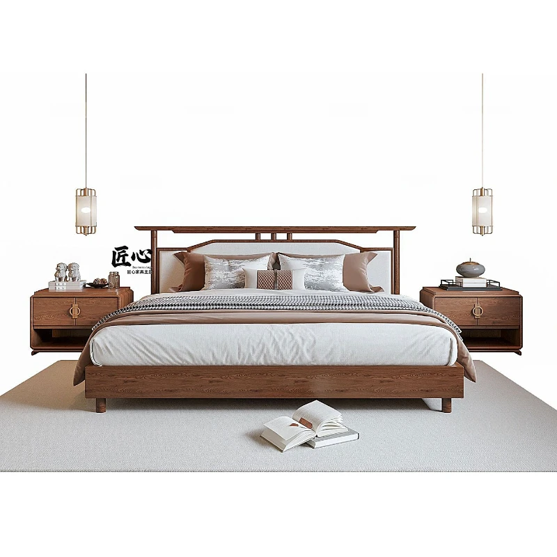 

New Chinese-style solid wood bed Song-style aesthetic style bedroom double bed