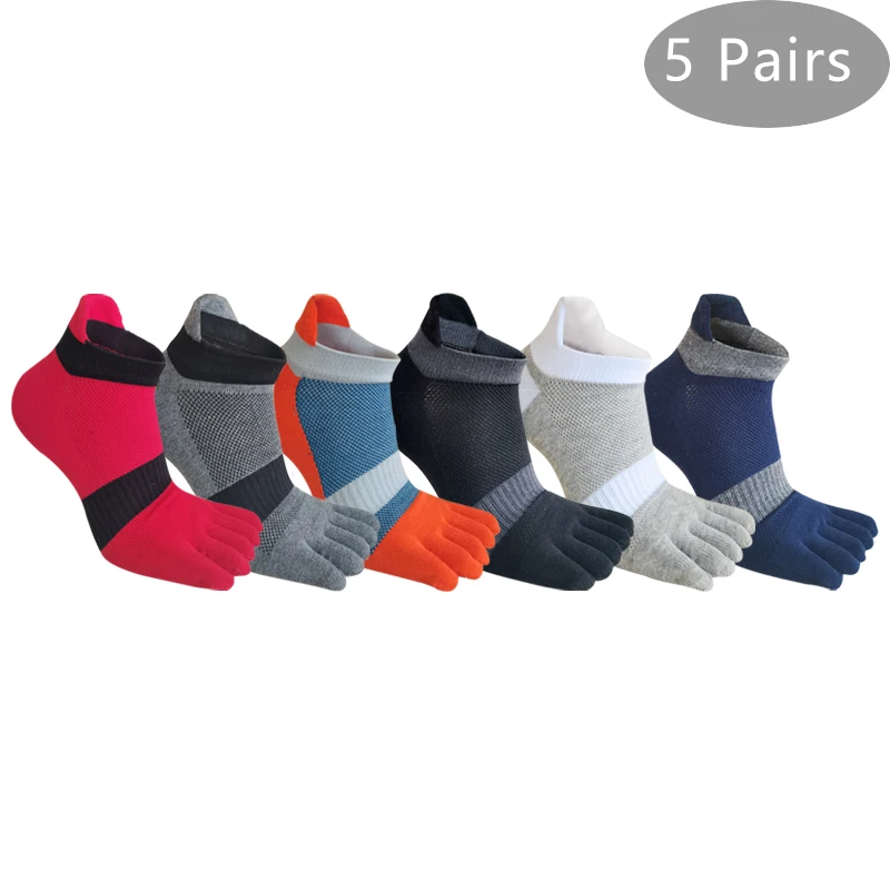 5 Pairs 5 Finger Socks Large Size Cotton Striped Mesh Bright Color Sweat-Absorbing Fitness Marathon Bike Sport Toe Plus Socks