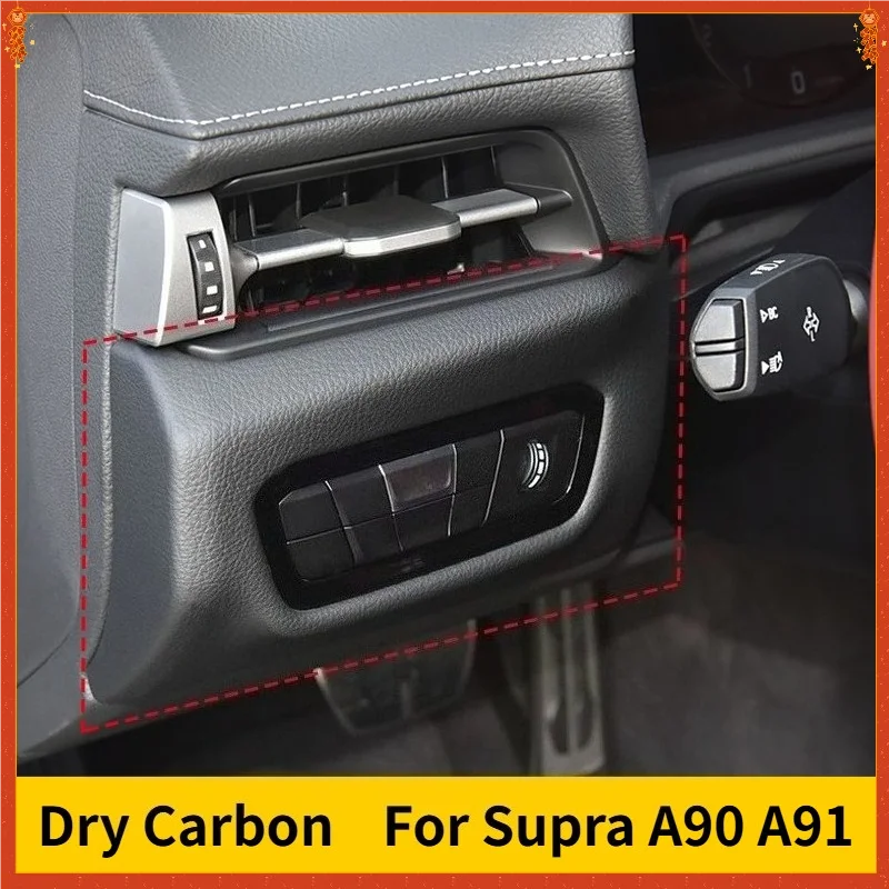 

For TOYOTA GR Supra A90 A91 Real Dry Carbon Fiber 19-2023 Headlight Switch Button Decorative Cover Sticker Interior Accessories