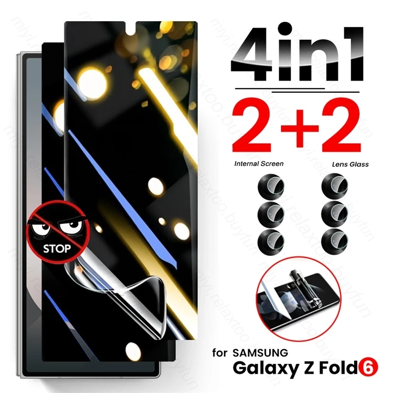 4 In 1 Privacy Hydrogel Film Screen Protector For Samsung Galaxy Z Fold6 Fold 6 5G Camera Glass Samsun ZFold6 Anti-Spy Soft Film