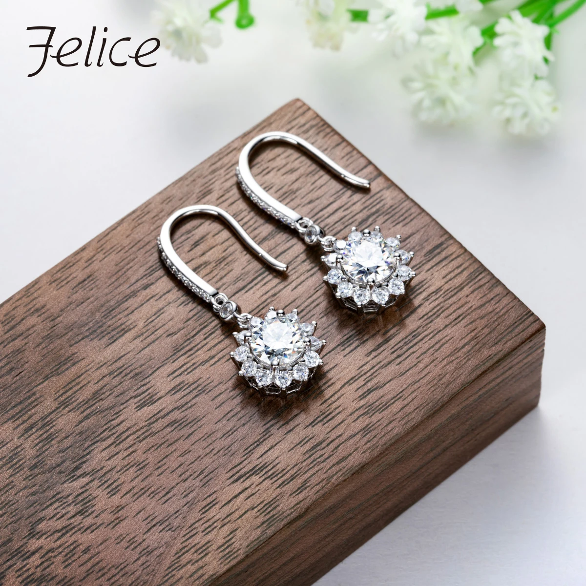 

Felice 1ct 6.5mm Moissanite Sunflower Drop Earrings 925 Sterling Silver D Color Lab Diamond Dangle Drop Earring For Women