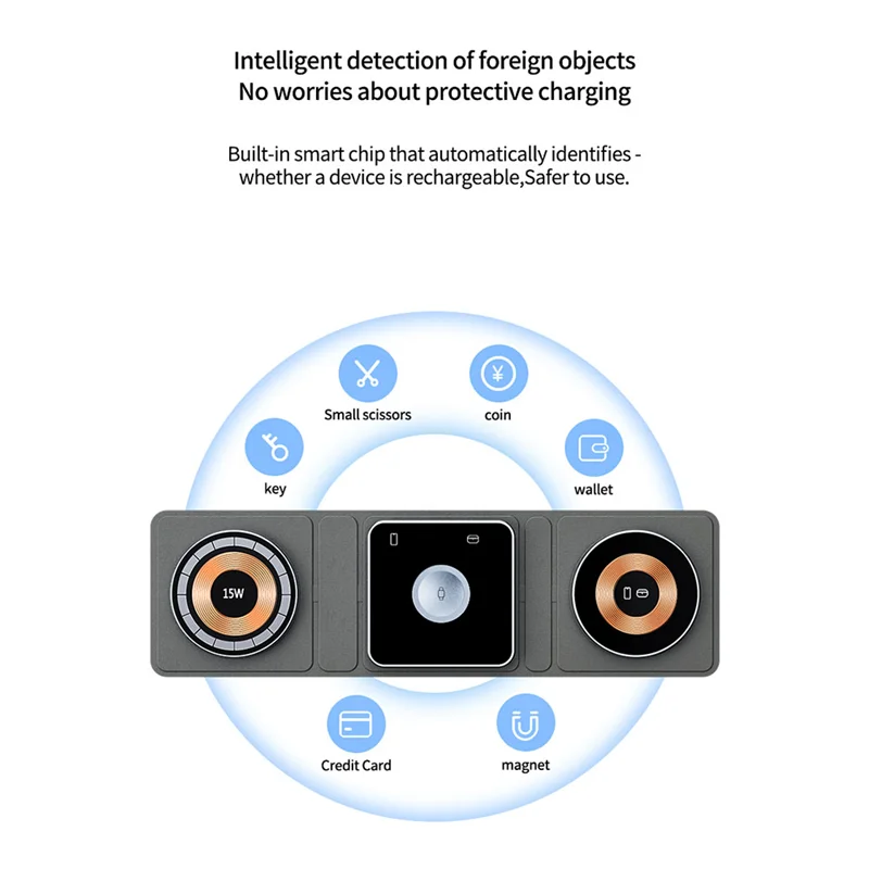 3-In-One Wireless Charger Pad สําหรับ iPhone/Iwatch/แม่เหล็กพับได้ 3 ใน 1 สถานีชาร์จไร้สายใช้งานง่าย