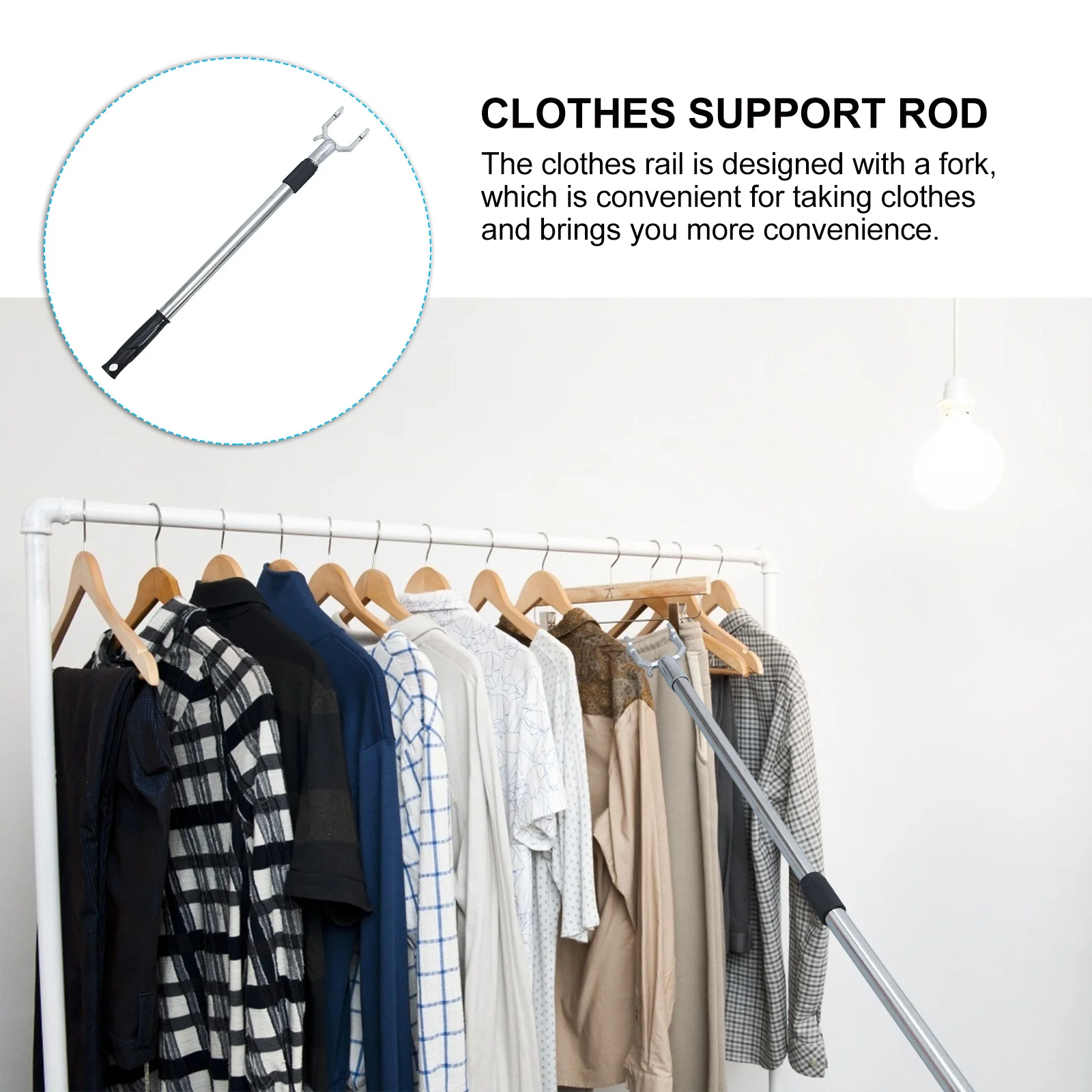 

Heavy Duty Telescoping Clothes Reaching Rod Metal Clothes Drying Pole for Balcony Home Space Saving Adjustable Garment Hanging