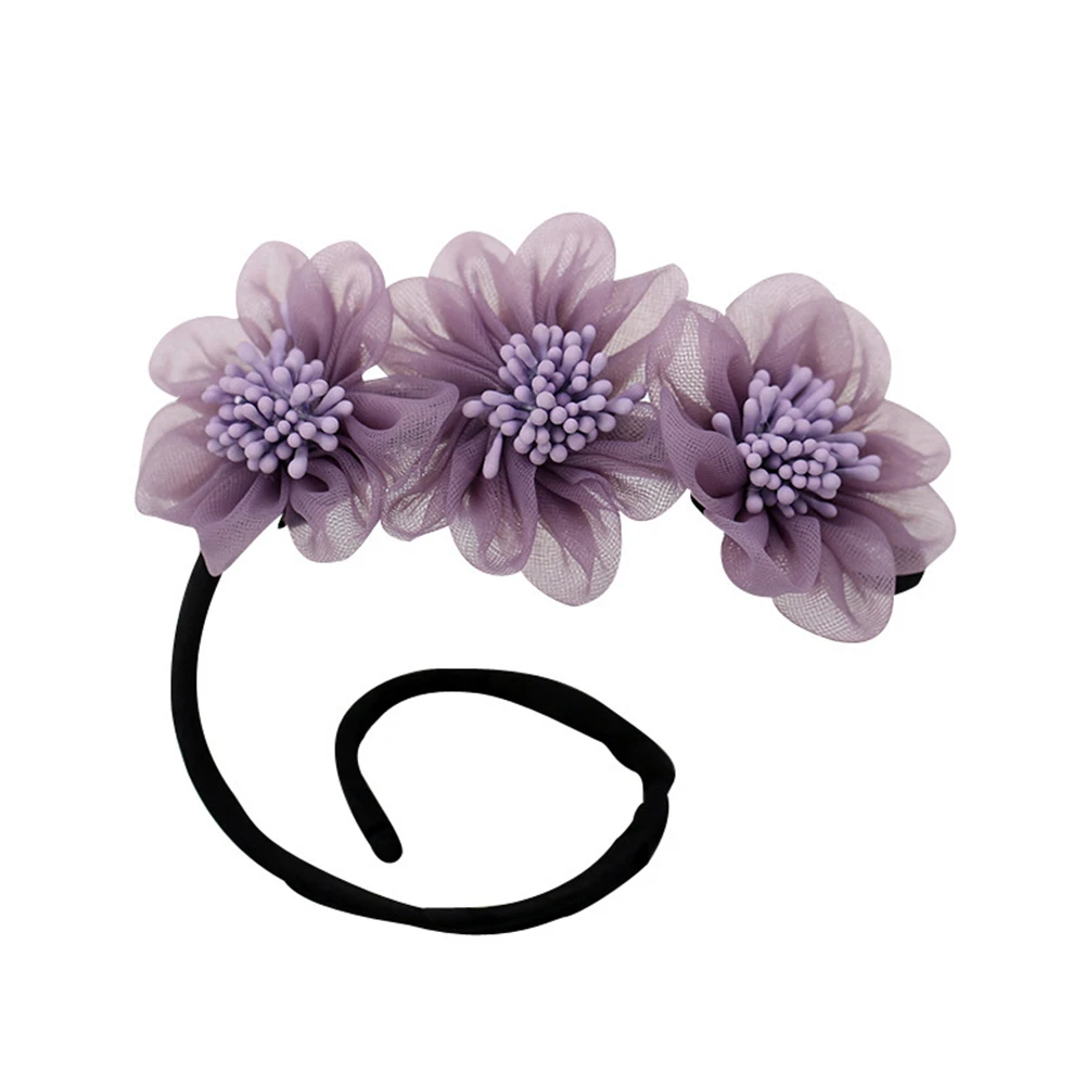 Elegant Fashion Yarn Flower Hairpin Bun Maker Twist Headband Lazy Hair Accessories Women Meatball Head Hair Curler Hair Stick