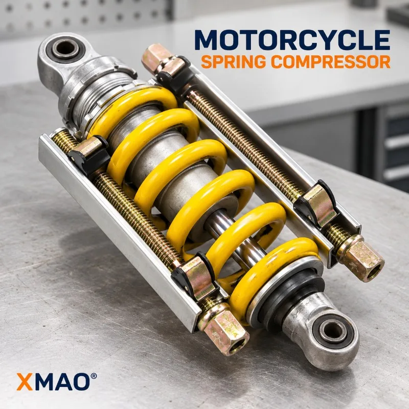 2PCS Motorcycle Suspension Spring Compressor, Manual Shock Service Tool with Dual Steel Channels, Hook Jaws and Hex Drive Ends
